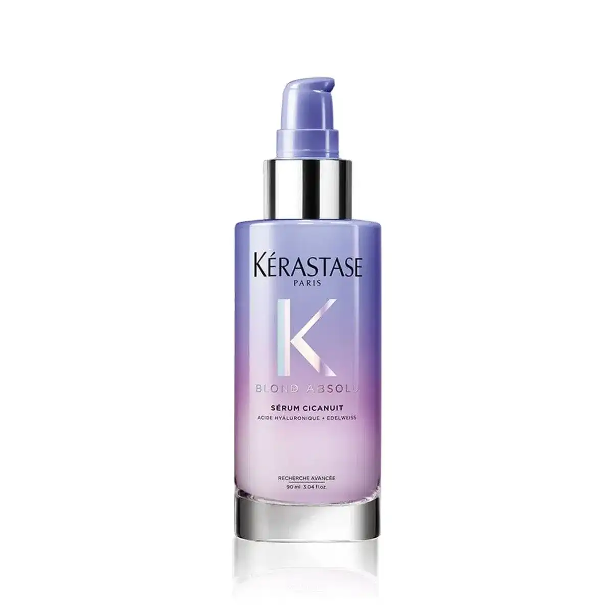 Kérastase Blond Absolu serum bottle with a pump, purple gradient design, 90ml.